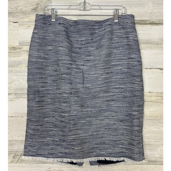 Land's End OUtfitters womens 14 boho twill blue white midi skirt cute fringe - Picture 1 of 6